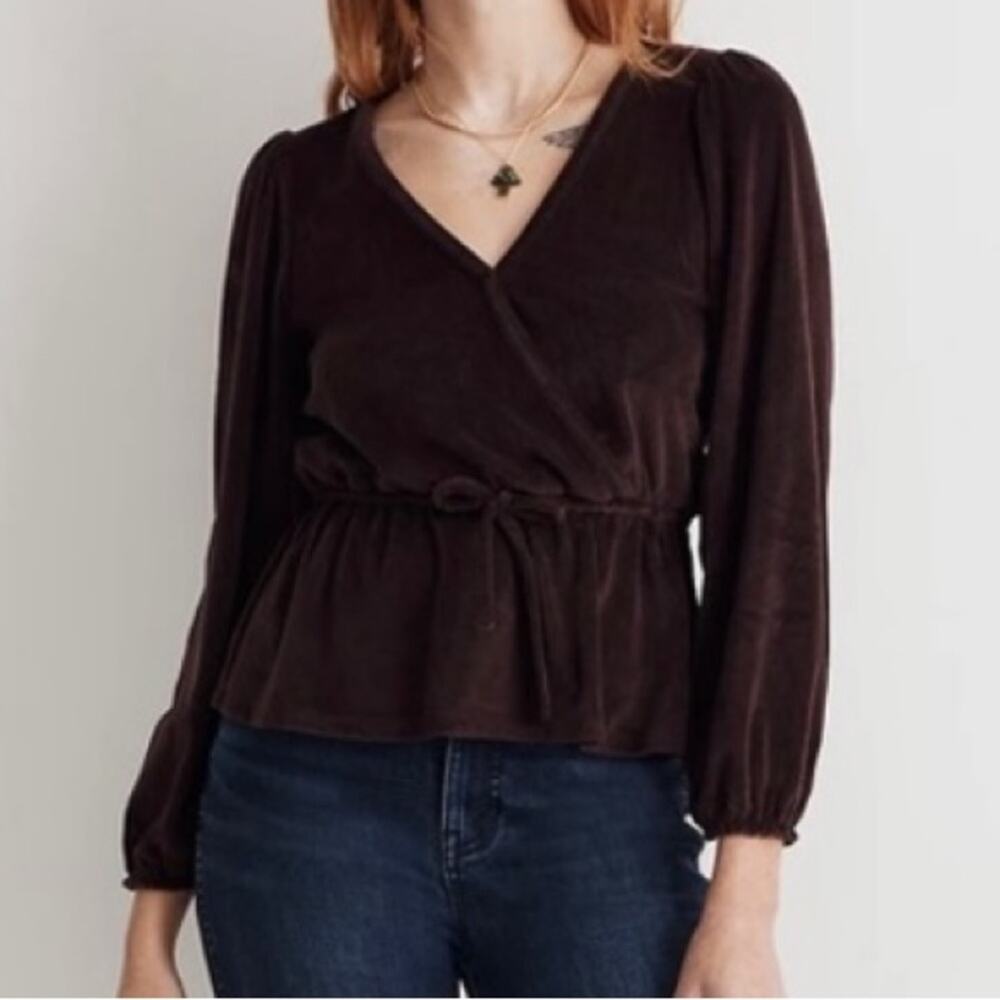 Madewell Corduroy Tie-Front Faux-Wrap Top - Spiced Raisin Size S